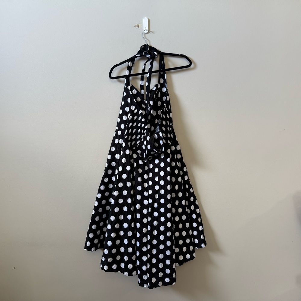 Hell Bunny Black & White Polka Dot Halter Swing Mini Dress - Picture 6 of 8